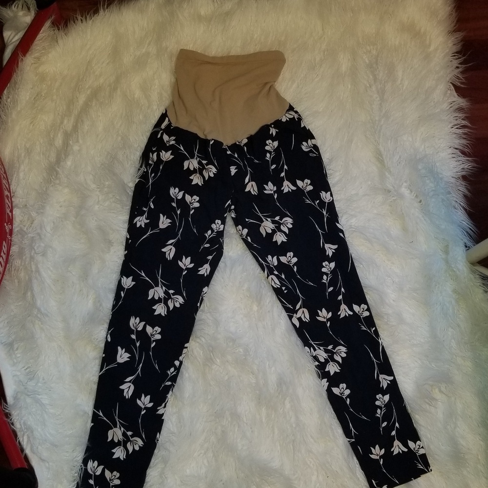 Navy floral skinny dress pants